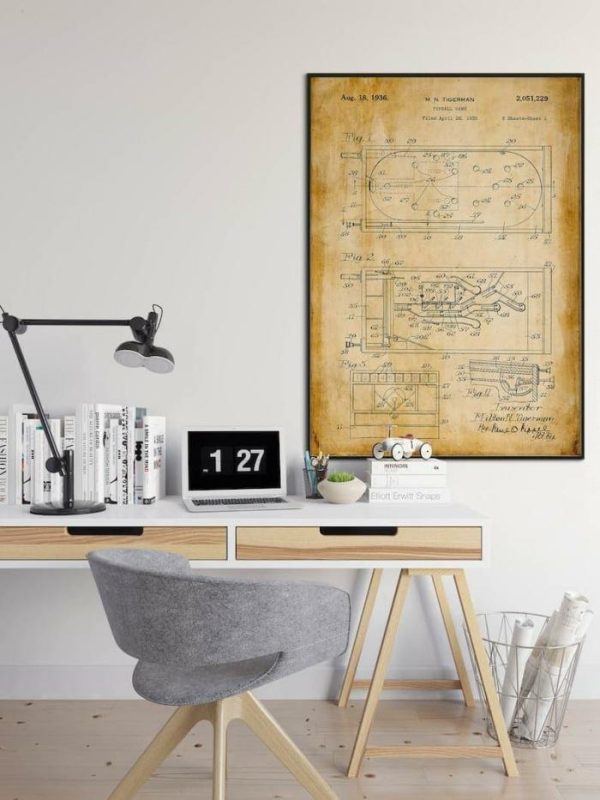 Vintage Wall Art | Pinball Patent Print, Framed Art Print, 20×28 inches Vintage Wall Art Vintage Wall Art