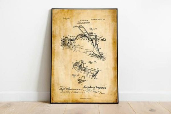 Vintage Wall Art | Plow Patent Print, Framed Art Print, 12×16 inches Vintage Wall Art Vintage Wall Art