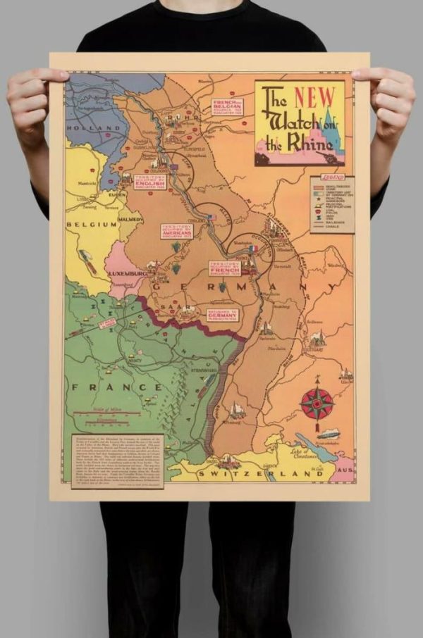 Vintage Wall Art | Political And Military Map Of Rhineland Before World War 2, Ww2 Germany Map Wall Print, 16×24 inches Vintage Wall Art Vintage Wall Art