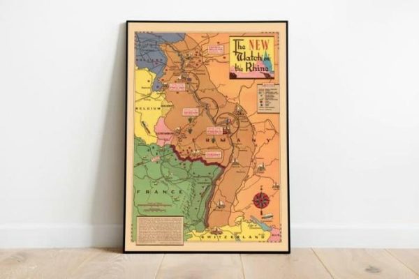 Vintage Wall Art | Political And Military Map Of Rhineland Before World War 2, Ww2 Germany Map Wall Print, 16×24 inches Vintage Wall Art Vintage Wall Art