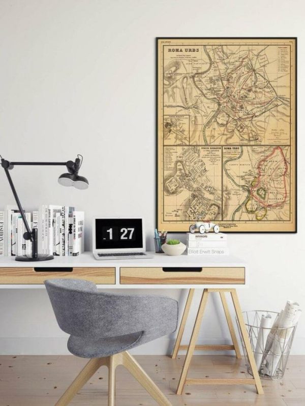 Vintage Wall Art | Rome City Map Wall Print, Framed Map Wall Decor, 24×30 inches Vintage Wall Art Vintage Wall Art