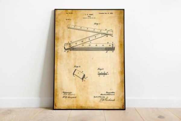 Vintage Wall Art | Ruler Patent Print, Framed Art Print, 16×22 inches Vintage Wall Art Vintage Wall Art