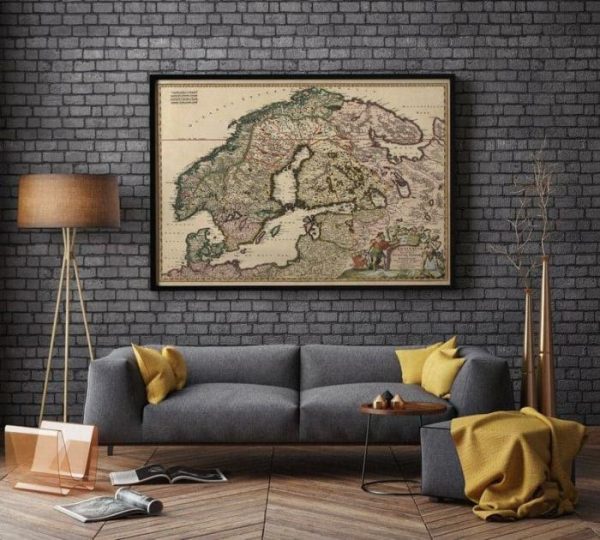 Vintage Wall Art | Scandinavia Map Wall Print, 1680 Scandinavia Map, 28×32 inches Vintage Wall Art Vintage Wall Art