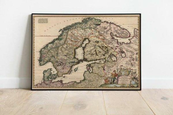 Vintage Wall Art | Scandinavia Map Wall Print, 1680 Scandinavia Map, 28×32 inches Vintage Wall Art Vintage Wall Art