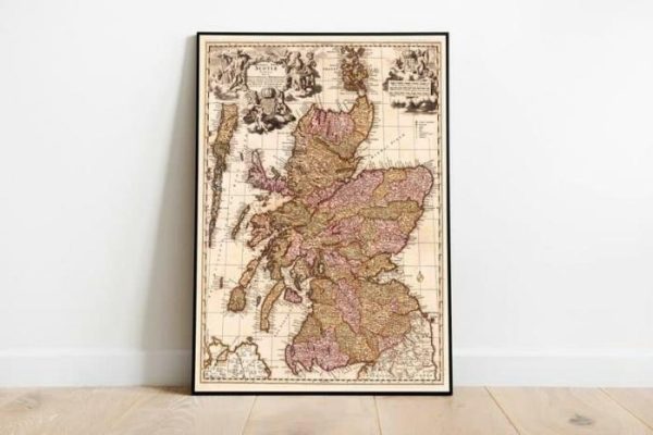 Vintage Wall Art | Scotland Map Wall Print, 1680 Scotland Map, 16×18 inches Vintage Wall Art Vintage Wall Art