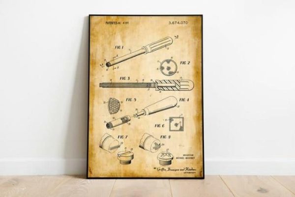 Vintage Wall Art | Screwdriver Patent Print, Framed Art Print, 12×16 inches Vintage Wall Art Vintage Wall Art