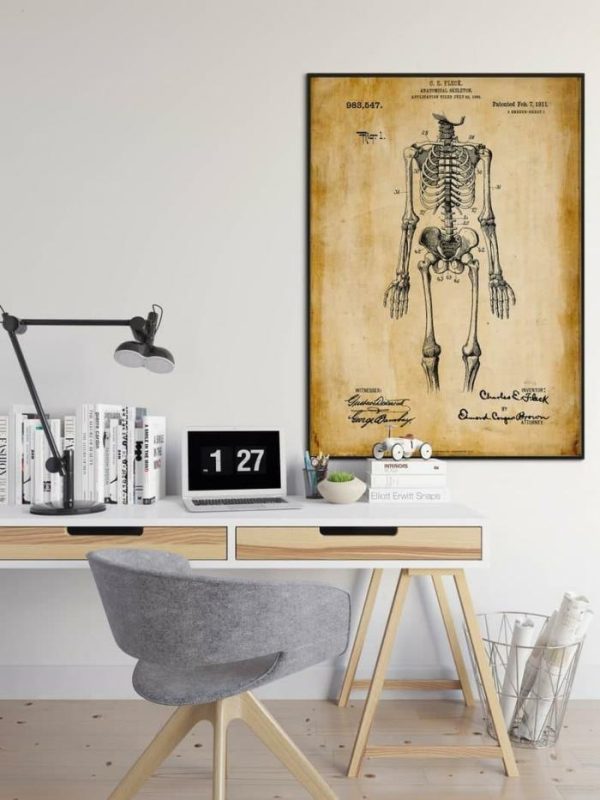 Vintage Wall Art | Skeleton Patent Print, Framed Art Print, 28×40 inches Vintage Wall Art Vintage Wall Art