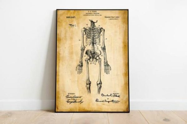 Vintage Wall Art | Skeleton Patent Print, Framed Art Print, 28×40 inches Vintage Wall Art Vintage Wall Art