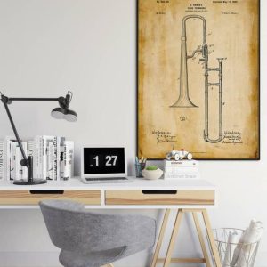 Vintage Wall Art | Slide Trombone Patent Print, Framed Art Print, 12×16 inches Vintage Wall Art Vintage Wall Art