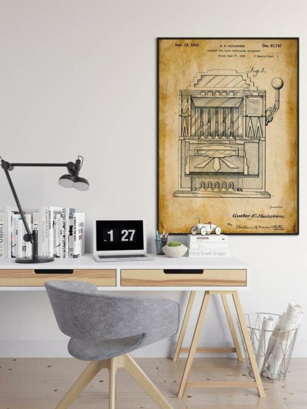 Vintage Wall Art | Slot Machine Patent Print, Framed Art Print, 24×32 inches Vintage Wall Art Vintage Wall Art