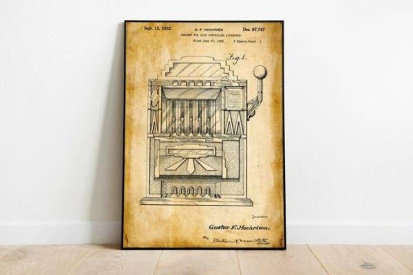 Vintage Wall Art | Slot Machine Patent Print, Framed Art Print, 24×32 inches Vintage Wall Art Vintage Wall Art