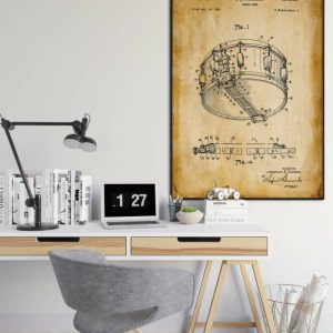 Vintage Wall Art | Snare Drum Patent Print, Framed Art Print, 16×22 inches Vintage Wall Art Vintage Wall Art