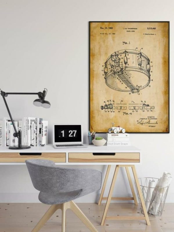 Vintage Wall Art | Snare Drum Patent Print, Framed Art Print, 16×22 inches Vintage Wall Art Vintage Wall Art