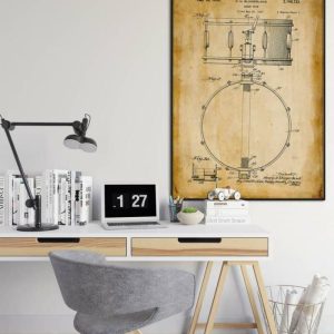 Vintage Wall Art | Snare Drum Patent Print, Framed Art Print, 20×28 inches Vintage Wall Art Vintage Wall Art