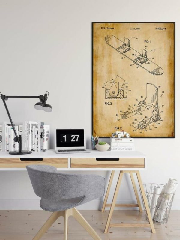 Vintage Wall Art | Snowboard Patent Print, Framed Art Print, 20×28 inches Vintage Wall Art Vintage Wall Art