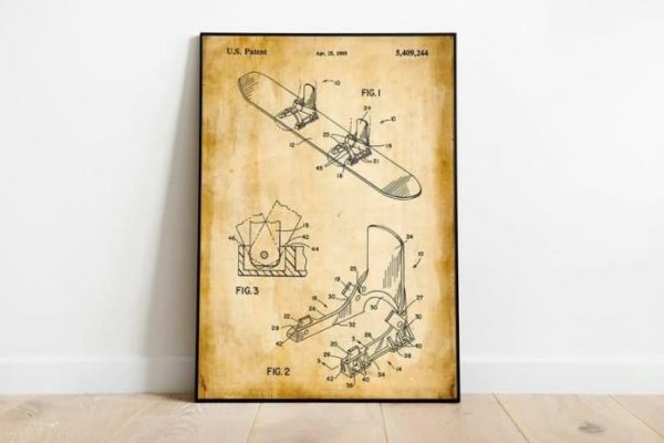 Vintage Wall Art | Snowboard Patent Print, Framed Art Print, 20×28 inches Vintage Wall Art Vintage Wall Art