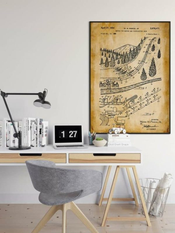 Vintage Wall Art | Snowmaker Patent Print, Framed Art Print, 24×32 inches Vintage Wall Art Vintage Wall Art