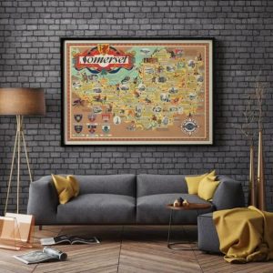 Vintage Wall Art | Somerset Map Wall Print, Framed Map Wall Decor, 24×30 inches Vintage Wall Art Vintage Wall Art