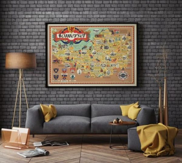 Vintage Wall Art | Somerset Map Wall Print, Framed Map Wall Decor, 24×30 inches Vintage Wall Art Vintage Wall Art