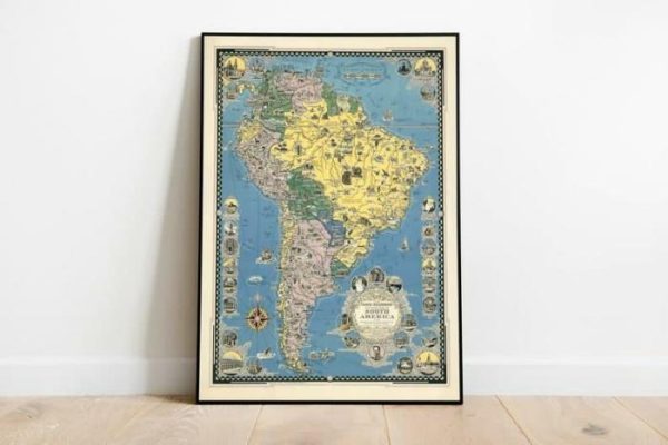 Vintage Wall Art | South America Map Print, Art History, 12×16 inches Vintage Wall Art Vintage Wall Art