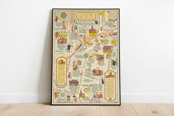 Vintage Wall Art | Southwark Map Print, Fine Art Prints, 28×40 inches Vintage Wall Art Vintage Wall Art