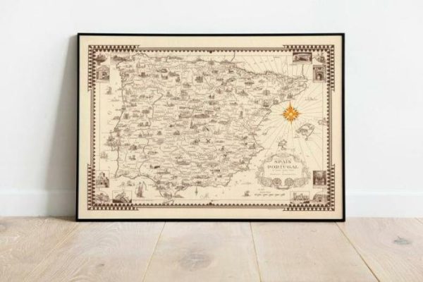 Vintage Wall Art | Spain Map Print, Art History, 28×40 inches Vintage Wall Art Vintage Wall Art