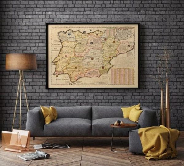 Vintage Wall Art | Spain Map Wall Print, 1719 Spain Map, 20×24 inches Vintage Wall Art Vintage Wall Art