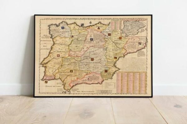 Vintage Wall Art | Spain Map Wall Print, 1719 Spain Map, 20×24 inches Vintage Wall Art Vintage Wall Art