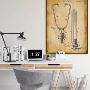 Vintage Wall Art | Stethoscope Patent Print, Framed Art Print, 28×40 inches Vintage Wall Art Vintage Wall Art