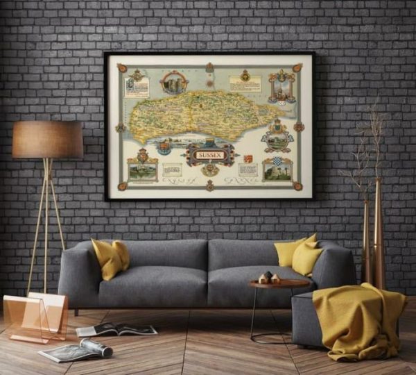 Vintage Wall Art | Sussex Vintage Map Poster, England Old Map Wall Prints, 16×20 inches Vintage Wall Art Vintage Wall Art