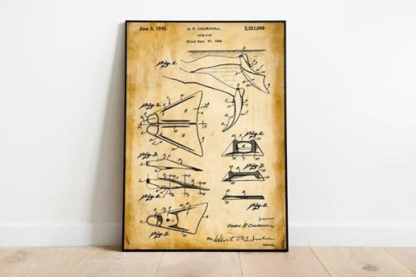 Vintage Wall Art | Swimming Fin Patent Print, Framed Art Print, 12×16 inches Vintage Wall Art Vintage Wall Art