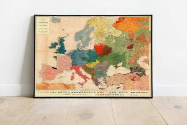 Vintage Wall Art | Swiss Ethnographic Map Of Europe In 1918, Ethnographic Map, 20×24 inches Vintage Wall Art Vintage Wall Art