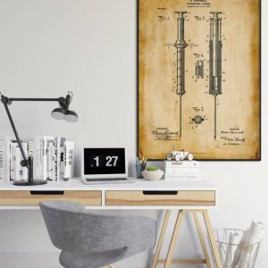 Vintage Wall Art | Syringe Patent Print, Framed Art Print, 24×32 inches Vintage Wall Art Vintage Wall Art