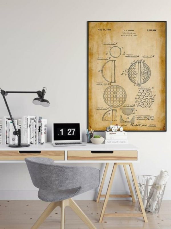 Vintage Wall Art | Table Tennis Patent Print, Framed Art Print, 20×28 inches Vintage Wall Art Vintage Wall Art