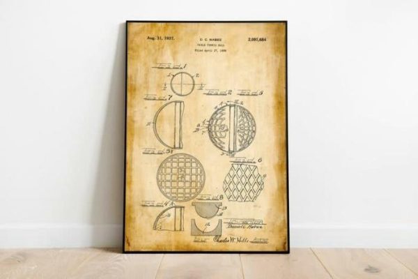 Vintage Wall Art | Table Tennis Patent Print, Framed Art Print, 20×28 inches Vintage Wall Art Vintage Wall Art