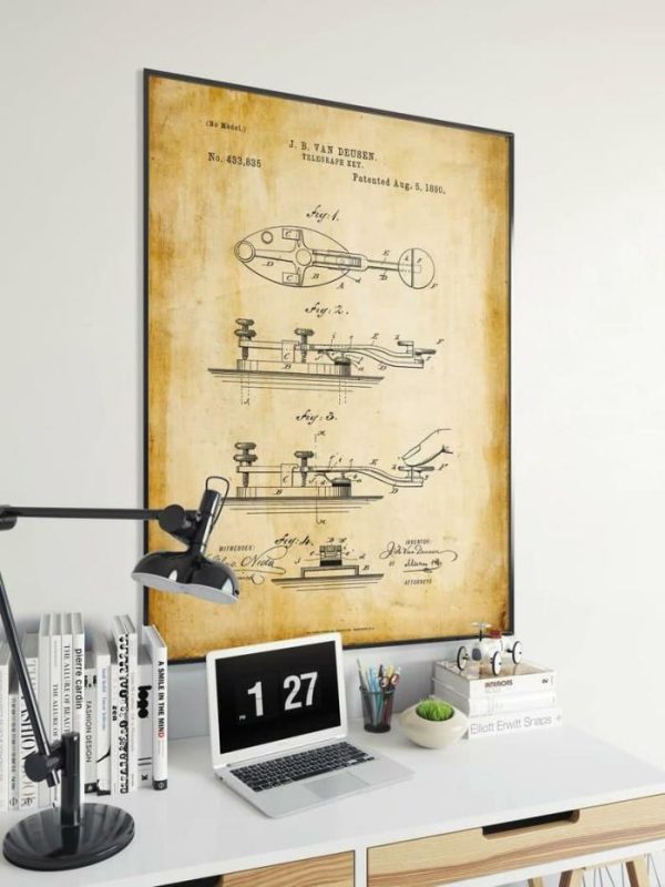 Vintage Wall Art | Telegraph Patent Print, Framed Art Print, 28×40 inches Vintage Wall Art Vintage Wall Art