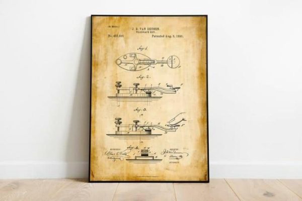 Vintage Wall Art | Telegraph Patent Print, Framed Art Print, 28×40 inches Vintage Wall Art Vintage Wall Art