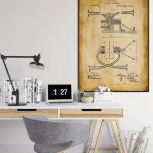 Vintage Wall Art | Telephone Patent Print, Framed Art Print, 28×40 inches Vintage Wall Art Vintage Wall Art