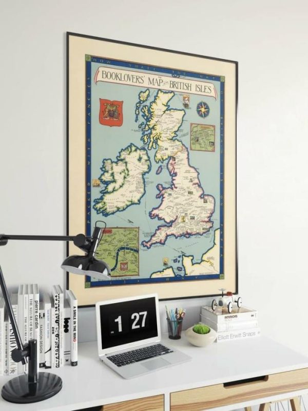 Vintage Wall Art | The Booklovers Map Of The British Isles 1927, Britain Old Map Wall Print, 16×20 inches Vintage Wall Art Vintage Wall Art