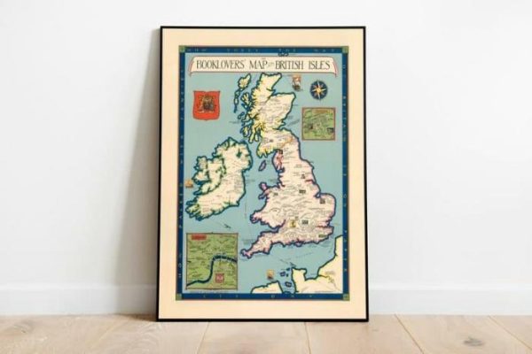 Vintage Wall Art | The Booklovers Map Of The British Isles 1927, Britain Old Map Wall Print, 16×20 inches Vintage Wall Art Vintage Wall Art