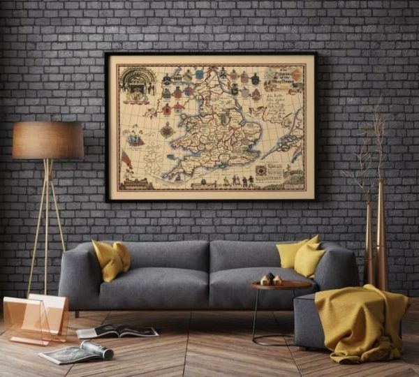 Vintage Wall Art | The Pilgrims Of The Mayflower, Map Of England And Holland, 24×30 inches Vintage Wall Art Vintage Wall Art