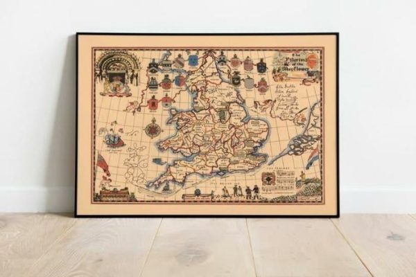 Vintage Wall Art | The Pilgrims Of The Mayflower, Map Of England And Holland, 24×30 inches Vintage Wall Art Vintage Wall Art