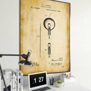 Vintage Wall Art | Thomas Edison Patent Print, Framed Art Print, 12×16 inches Vintage Wall Art Vintage Wall Art