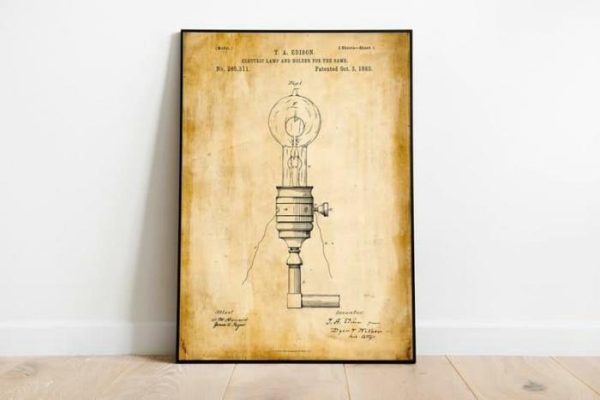 Vintage Wall Art | Thomas Edison Patent Print, Framed Art Print, 12×16 inches Vintage Wall Art Vintage Wall Art