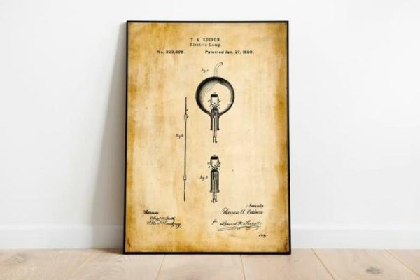 Vintage Wall Art | Thomas Edison Patent Print, Framed Art Print, 12×16 inches Vintage Wall Art Vintage Wall Art