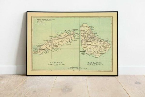 Vintage Wall Art | Tobago And Barbados Islands Map Poster 1853, Barbados Map Wall Art Print, 12×16 inches Vintage Wall Art Vintage Wall Art