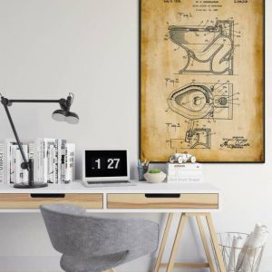 Vintage Wall Art | Toilet Seat Patent Print, Framed Art Print, 24×32 inches Vintage Wall Art Vintage Wall Art