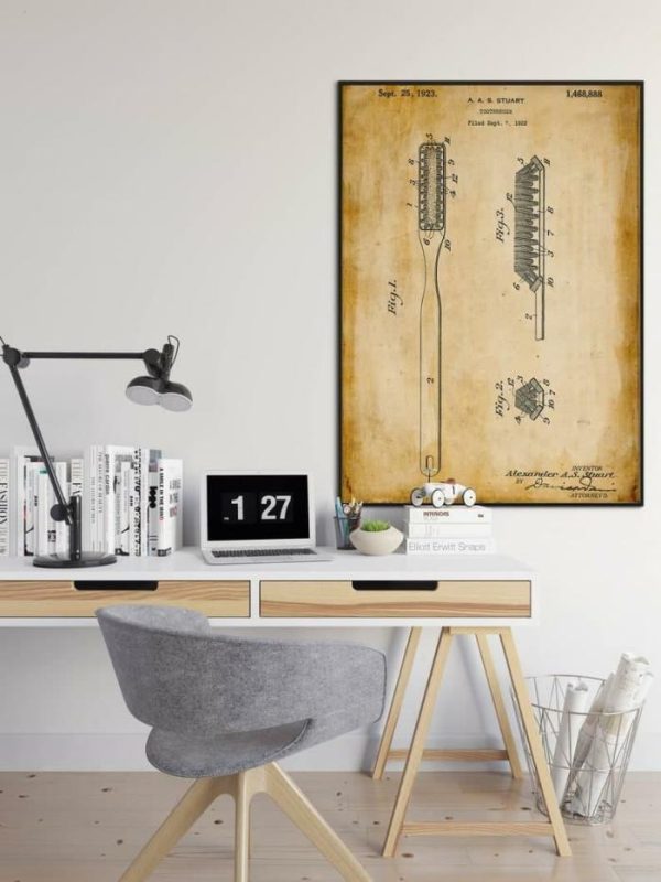 Vintage Wall Art | Toothbrush Patent Print, Framed Art Print, 20×28 inches Vintage Wall Art Vintage Wall Art