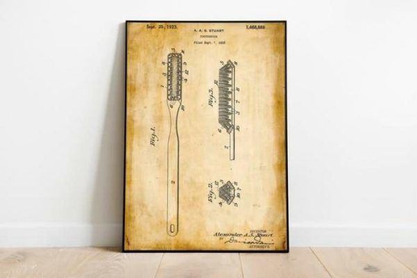 Vintage Wall Art | Toothbrush Patent Print, Framed Art Print, 20×28 inches Vintage Wall Art Vintage Wall Art