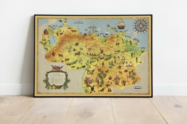 Vintage Wall Art | Tourist And Road Map Of Venezuela, Old Map Venezuela Wall Print, 14×20 inches Vintage Wall Art Vintage Wall Art